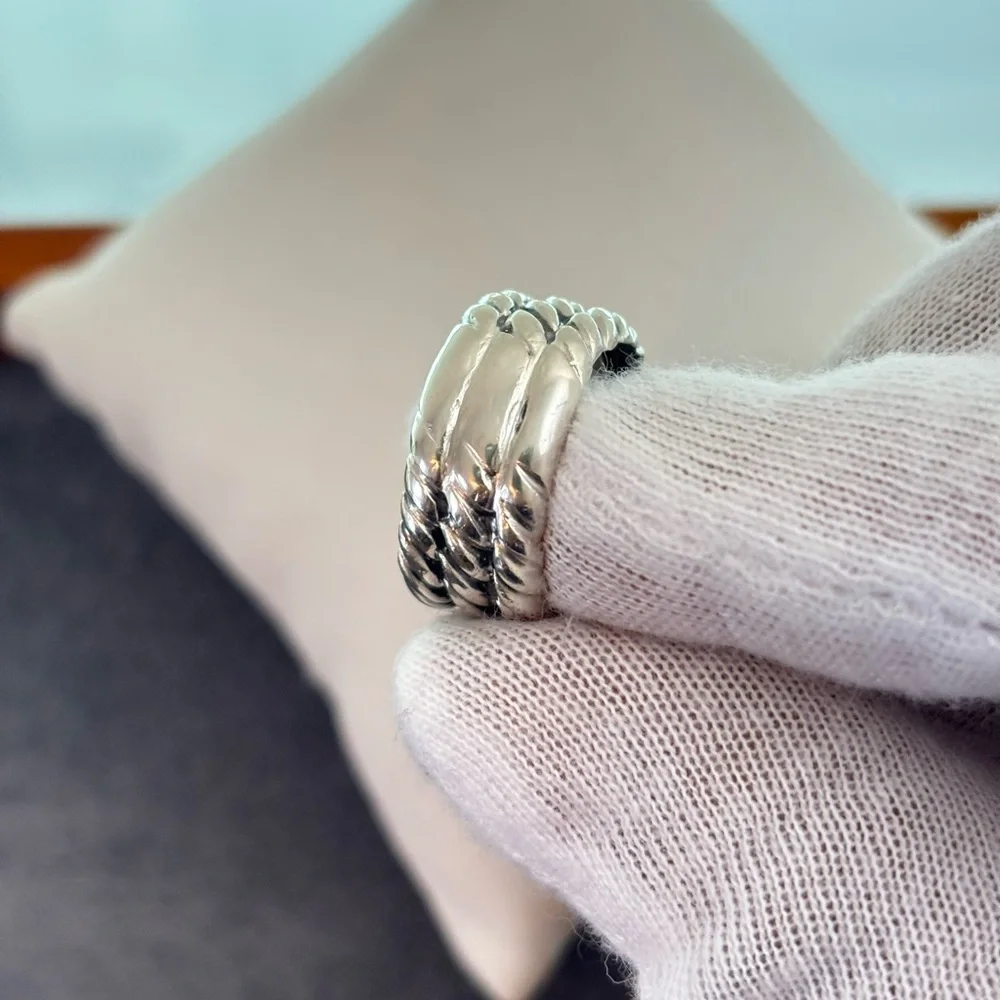 David Yurman 925 & 14k Gold Triple Cable Ring with Amethyst 5.5
